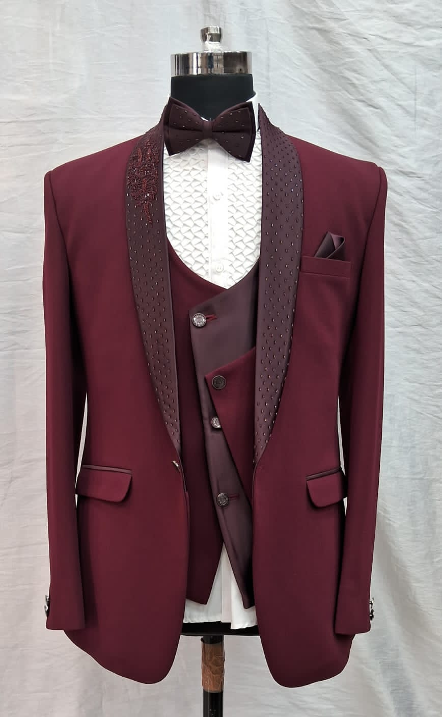 Wine Red Designer Tuxedo Suit